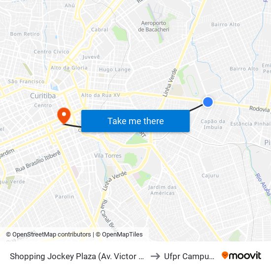 Shopping Jockey Plaza (Av. Victor Ferreira Do Amaral, 2694) to Ufpr Campus Rebouças map
