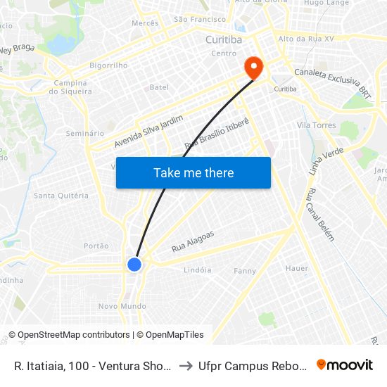 R. Itatiaia, 100 - Ventura Shopping to Ufpr Campus Rebouças map