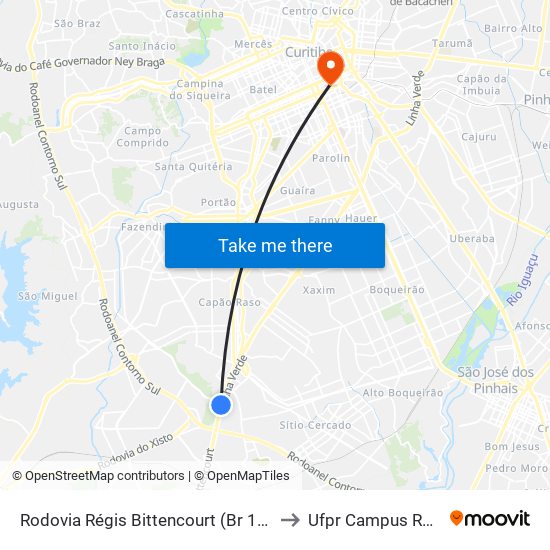Rodovia Régis Bittencourt (Br 116) - Servopa to Ufpr Campus Rebouças map