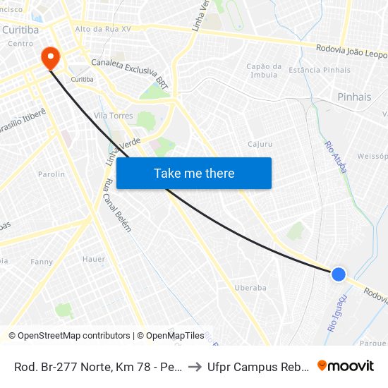 Rod. Br-277 Norte, Km 78 - Peladeiros to Ufpr Campus Rebouças map
