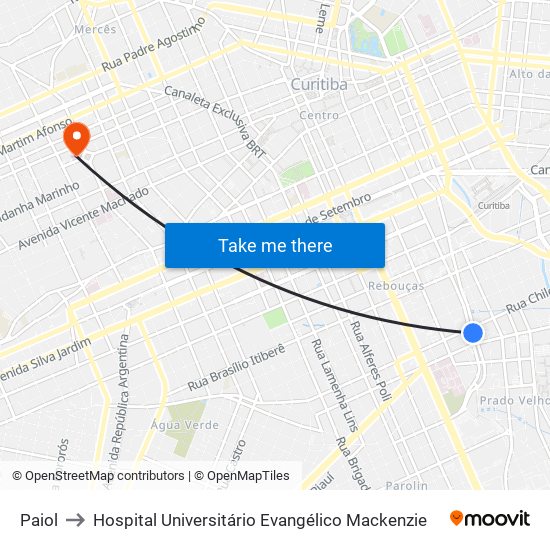 Paiol to Hospital Universitário Evangélico Mackenzie map