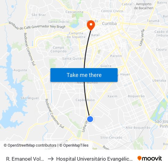 R. Emanoel Voluz, 284 to Hospital Universitário Evangélico Mackenzie map