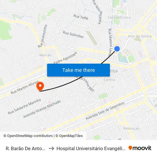 R. Barão De Antonina, 528 to Hospital Universitário Evangélico Mackenzie map