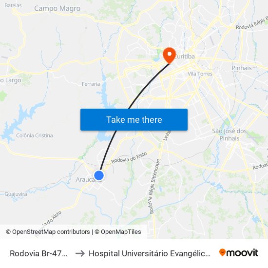 Rodovia Br-476, 5660 to Hospital Universitário Evangélico Mackenzie map