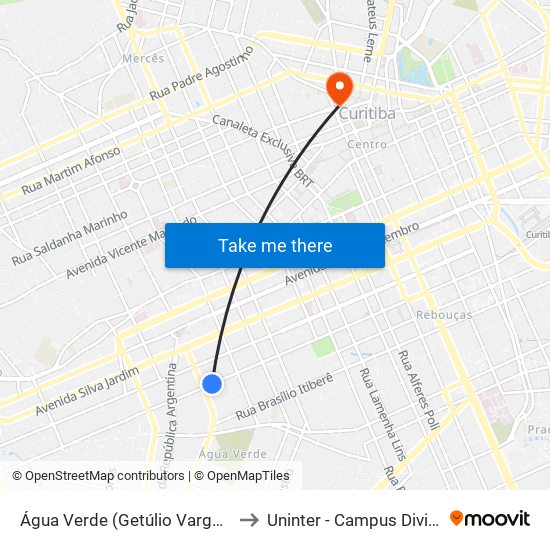 Água Verde (Getúlio Vargas) to Uninter - Campus Divina map