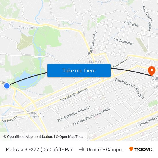 Rodovia Br-277 (Do Café) - Parque Barigui to Uninter - Campus Divina map