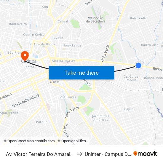 Av. Victor Ferreira Do Amaral, 3141 to Uninter - Campus Divina map