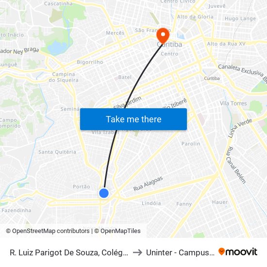R. Luiz Parigot De Souza, Colégio Bagozzi to Uninter - Campus Divina map