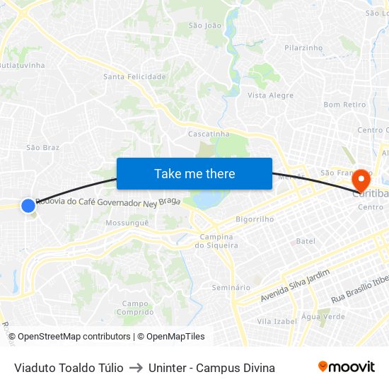 Viaduto Toaldo Túlio to Uninter - Campus Divina map
