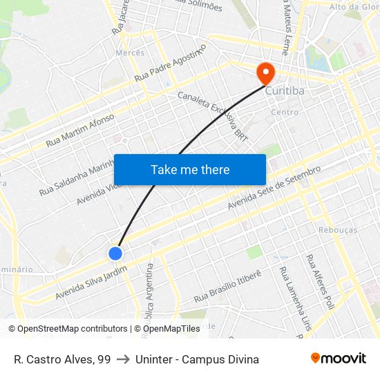 R. Castro Alves, 99 to Uninter - Campus Divina map