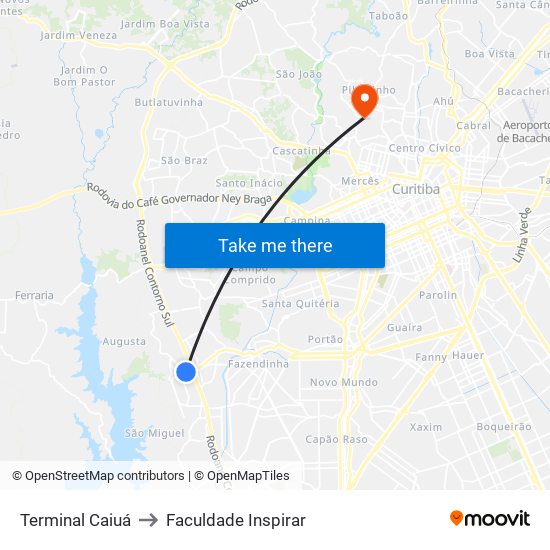 Terminal Caiuá to Faculdade Inspirar map