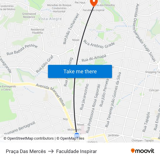 Praça Das Mercês to Faculdade Inspirar map