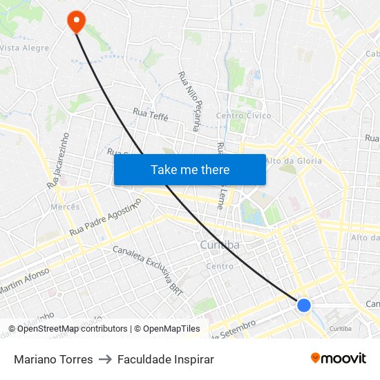 Mariano Torres to Faculdade Inspirar map