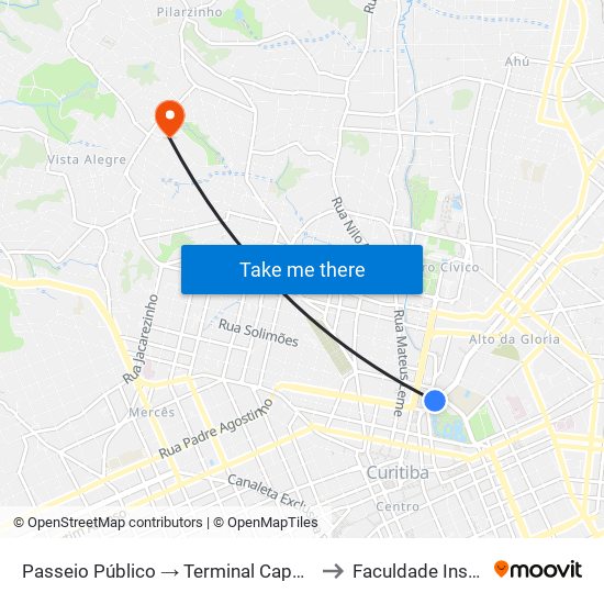 Passeio Público → Terminal Capão Raso to Faculdade Inspirar map