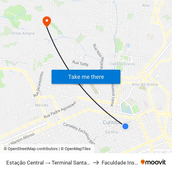 Estação Central → Terminal Santa Cândida to Faculdade Inspirar map