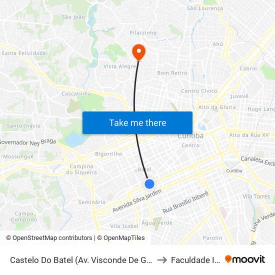 Castelo Do Batel (Av. Visconde De Guarapuava, 4610) to Faculdade Inspirar map