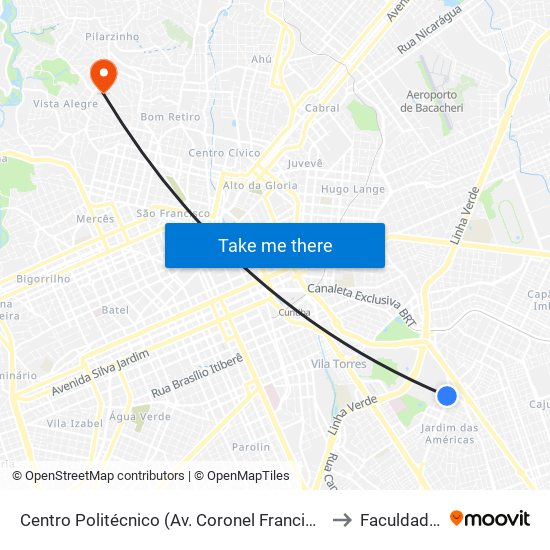 Centro Politécnico (Av. Coronel Francisco Heráclito Dos Santos, 400) to Faculdade Inspirar map