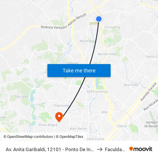 Av. Anita Garibaldi, 12101 - Ponto De Integração Temporal (Desembarque) to Faculdade Inspirar map