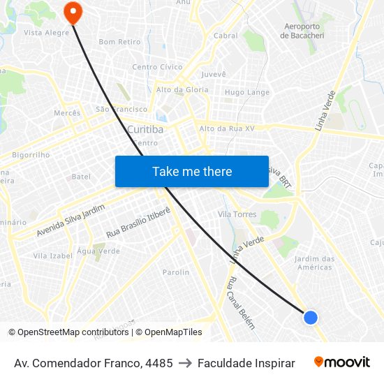 Av. Comendador Franco, 4485 to Faculdade Inspirar map