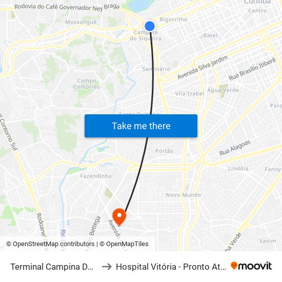 Terminal Campina Do Siqueira to Hospital Vitória - Pronto Atendimento map