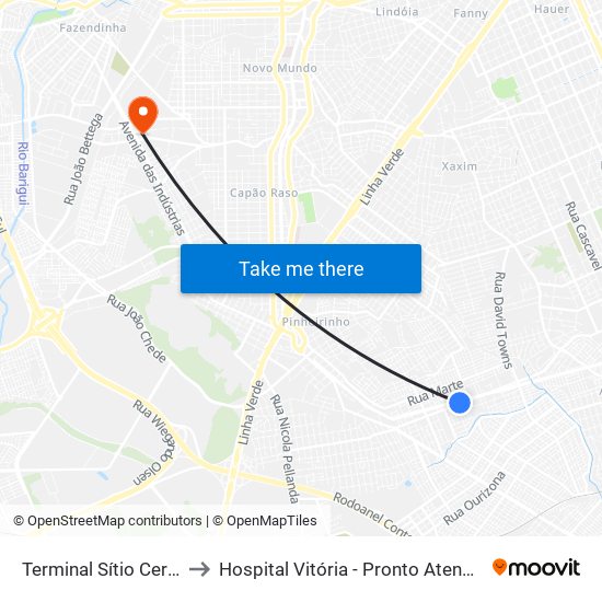 Terminal Sítio Cercado to Hospital Vitória - Pronto Atendimento map