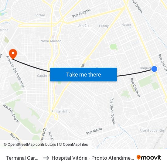 Terminal Carmo to Hospital Vitória - Pronto Atendimento map