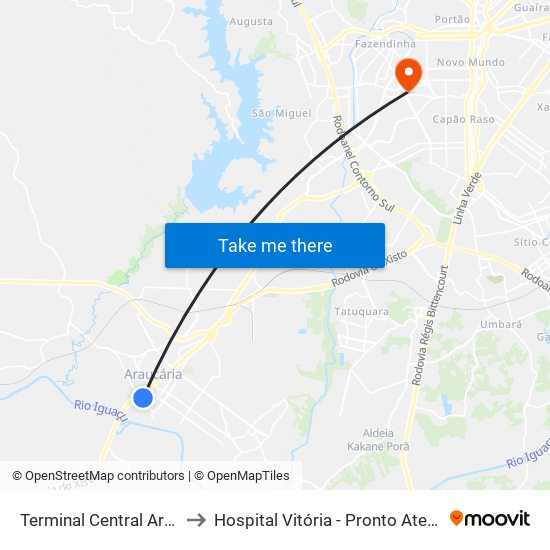 Terminal Central Araucária to Hospital Vitória - Pronto Atendimento map
