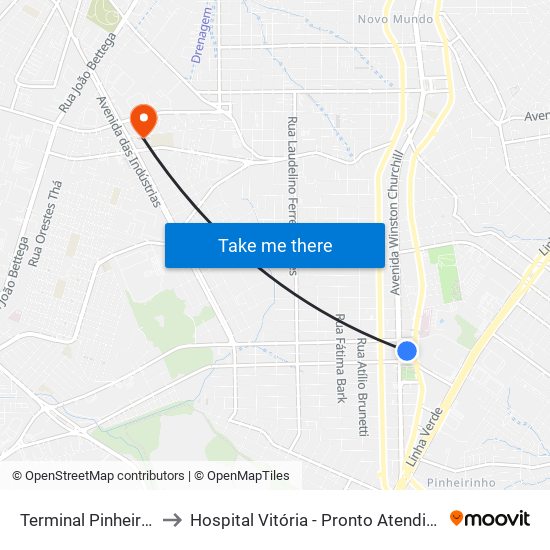 Terminal Pinheirinho to Hospital Vitória - Pronto Atendimento map