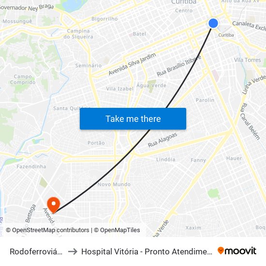 Rodoferroviária to Hospital Vitória - Pronto Atendimento map