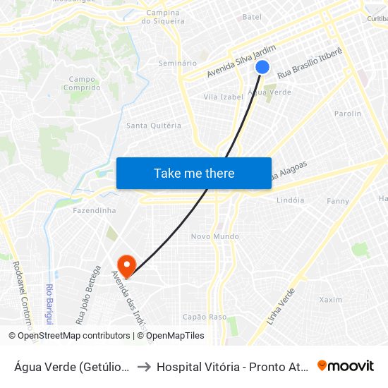 Água Verde (Getúlio Vargas) to Hospital Vitória - Pronto Atendimento map