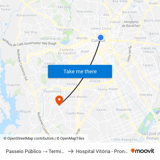 Passeio Público → Terminal Santa Cândida to Hospital Vitória - Pronto Atendimento map