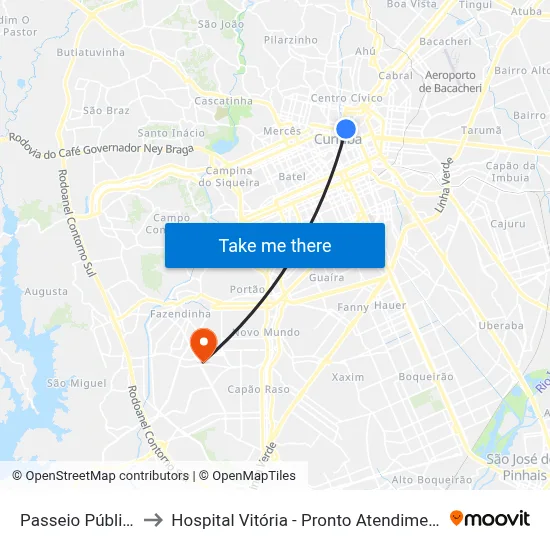 Passeio Público to Hospital Vitória - Pronto Atendimento map