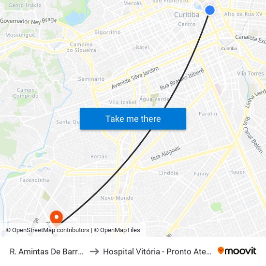 R. Amintas De Barros, 300 to Hospital Vitória - Pronto Atendimento map