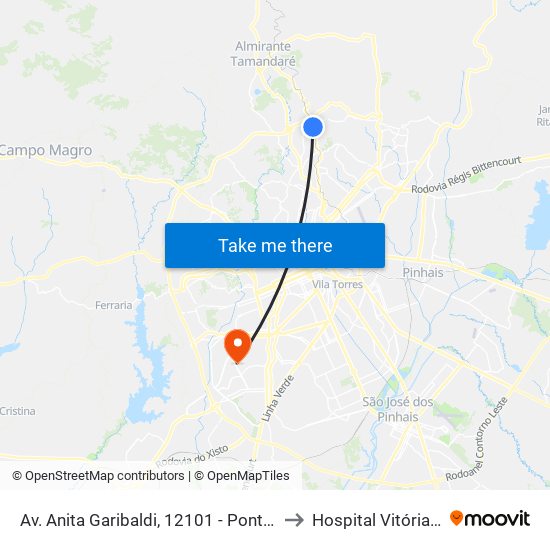 Av. Anita Garibaldi, 12101 - Ponto De Integração Temporal (Desembarque) to Hospital Vitória - Pronto Atendimento map