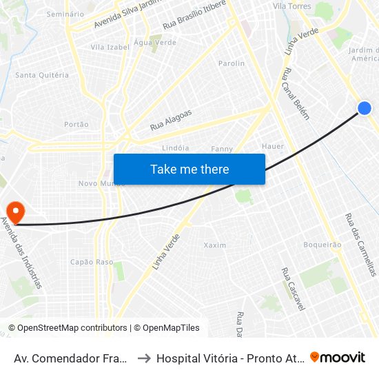 Av. Comendador Franco, 4485 to Hospital Vitória - Pronto Atendimento map