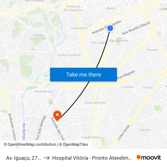 Av. Iguaçu, 2700 to Hospital Vitória - Pronto Atendimento map