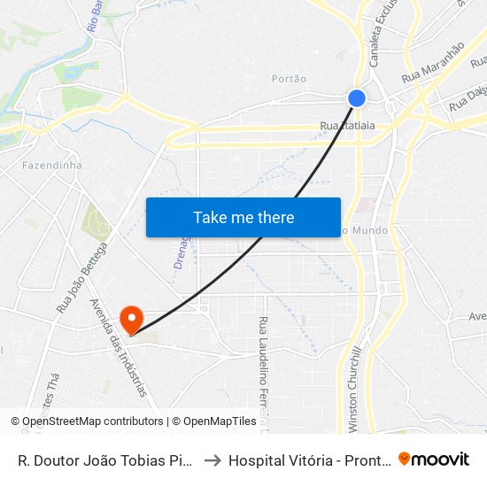 R. Doutor João Tobias Pinto Rebelo, 3500 to Hospital Vitória - Pronto Atendimento map