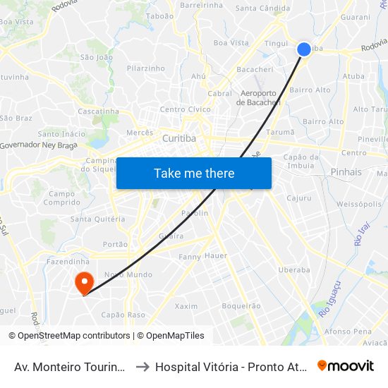 Av. Monteiro Tourinho, 1599 to Hospital Vitória - Pronto Atendimento map