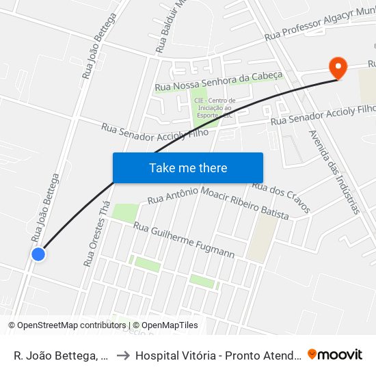 R. João Bettega, 4701 to Hospital Vitória - Pronto Atendimento map