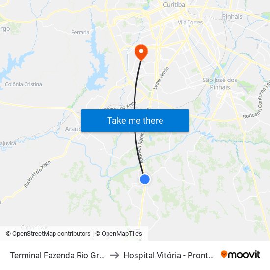 Terminal Fazenda Rio Grande (Externo) to Hospital Vitória - Pronto Atendimento map