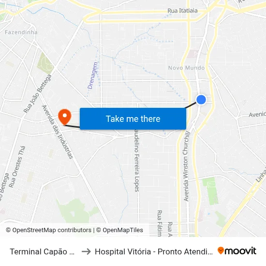 Terminal Capão Raso to Hospital Vitória - Pronto Atendimento map
