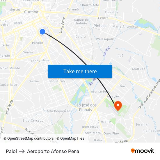 Paiol to Aeroporto Afonso Pena map