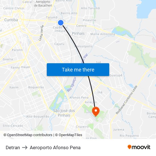 Detran to Aeroporto Afonso Pena map