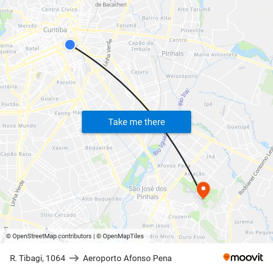 R. Tibagi, 1064 to Aeroporto Afonso Pena map
