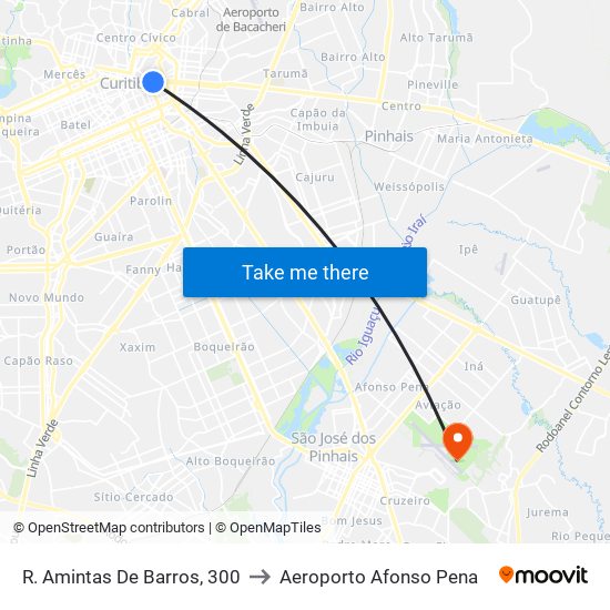 R. Amintas De Barros, 300 to Aeroporto Afonso Pena map