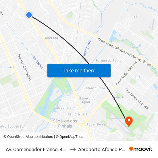 Av. Comendador Franco, 4700 to Aeroporto Afonso Pena map