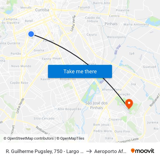 R. Guilherme Pugsley, 750 - Largo Doutor Acir Mullinari to Aeroporto Afonso Pena map