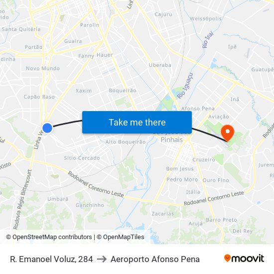 R. Emanoel Voluz, 284 to Aeroporto Afonso Pena map