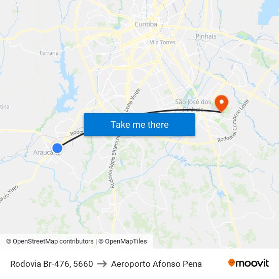 Rodovia Br-476, 5660 to Aeroporto Afonso Pena map