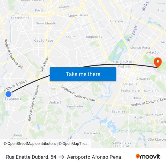 Rua Enette Dubard, 54 to Aeroporto Afonso Pena map